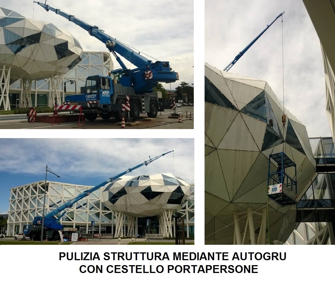 PULIZIA STRUTTURA MEDIANTE AUTOGRU CON CESTELLO PORTAPERSONE